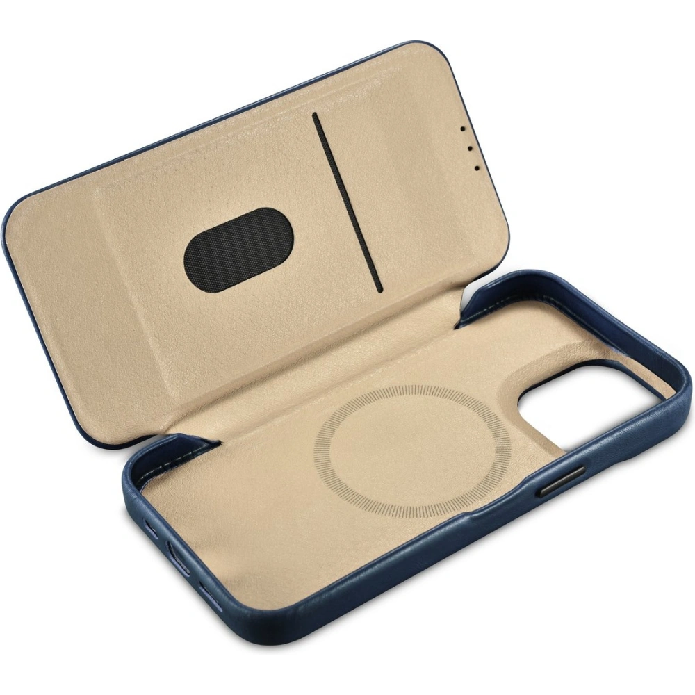 Etui iCarer CE Oil Wax Premium Leather Folio MagSafe Apple iPhone 14 Pro Max niebieski