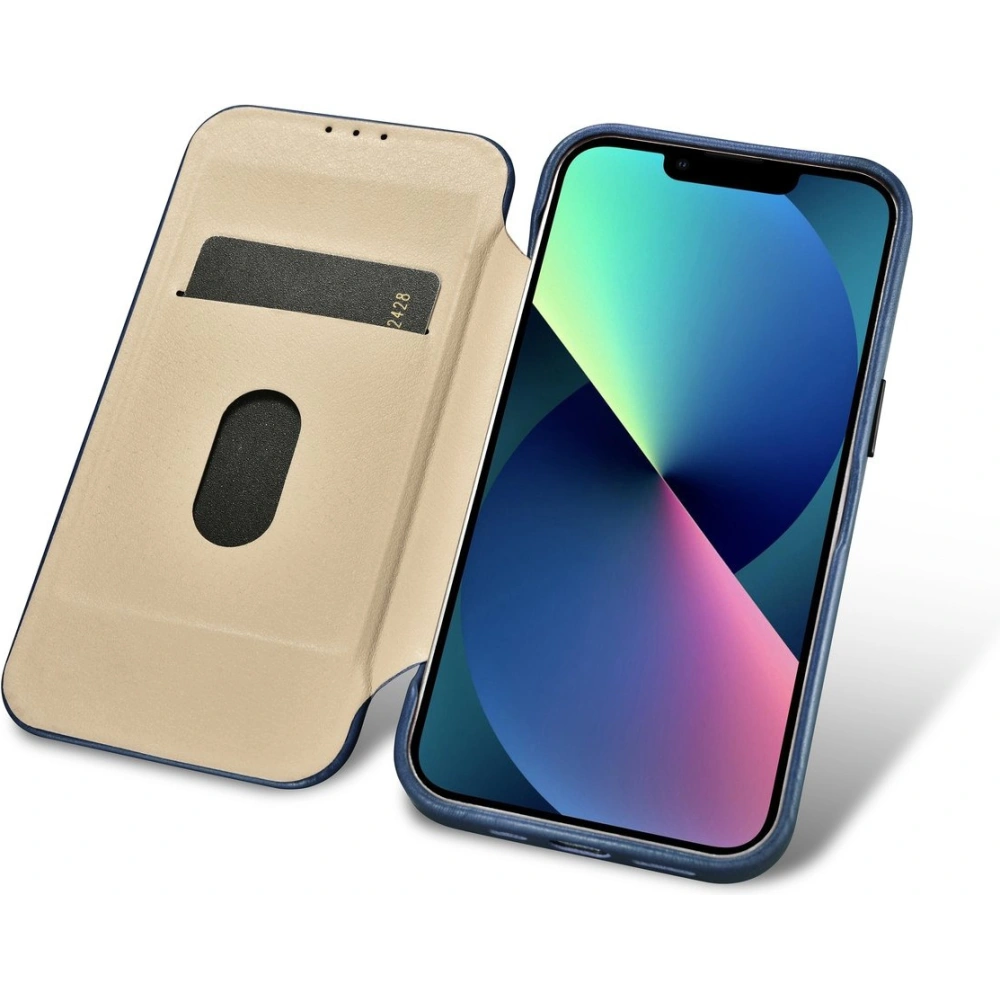 Etui iCarer CE Oil Wax Premium Leather Folio MagSafe Apple iPhone 14 Pro Max niebieski