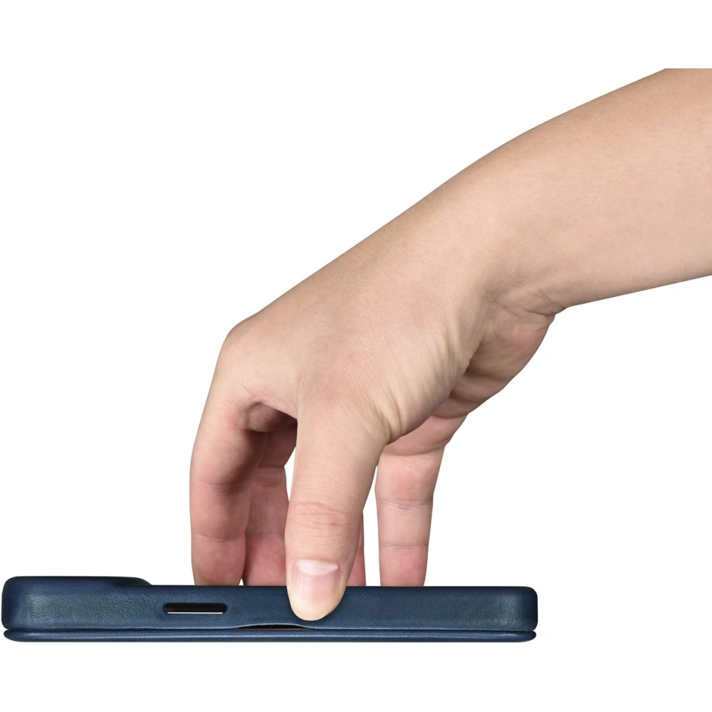 Etui iCarer CE Oil Wax Premium Leather Folio MagSafe Apple iPhone 14 Pro Max niebieski