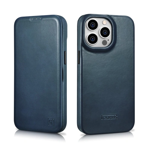 Kup Case iCarer CE Öl Wachs Premium Leder Folio MagSafe Apple iPhone 14 Pro Max blau - ICR395 - {ean13} - Sklep Home Screen