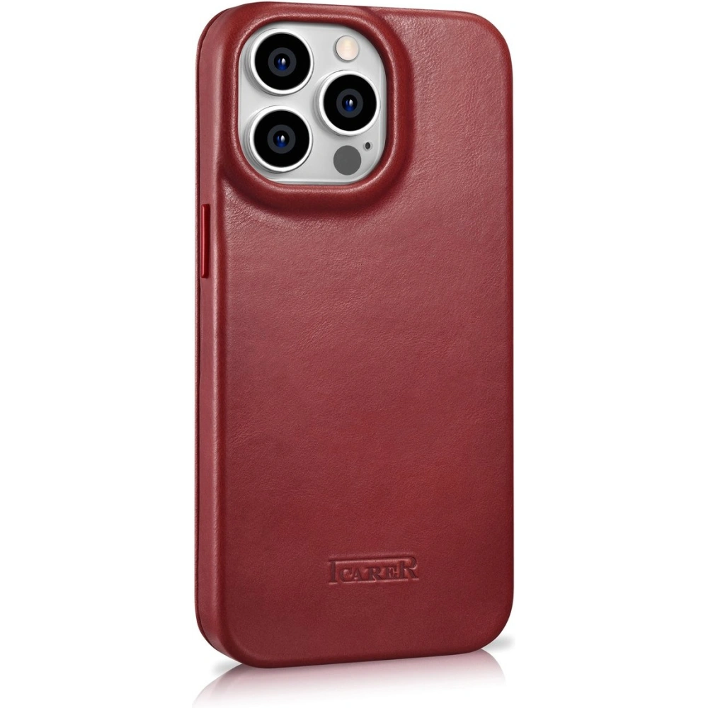 Etui iCarer CE Oil Wax Premium Leather Folio MagSafe Apple iPhone 14 Pro Max czerwony