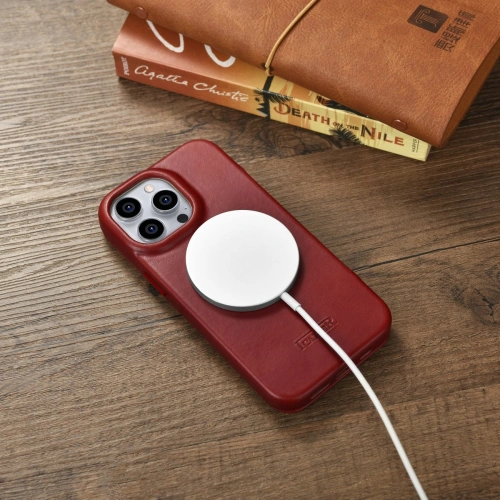 Kup Etui iCarer CE Olajviasz Prémium Bőr Tok MagSafe Apple iPhone 14 Pro Max piros - ICR396 - {ean13} - Sklep Home Screen