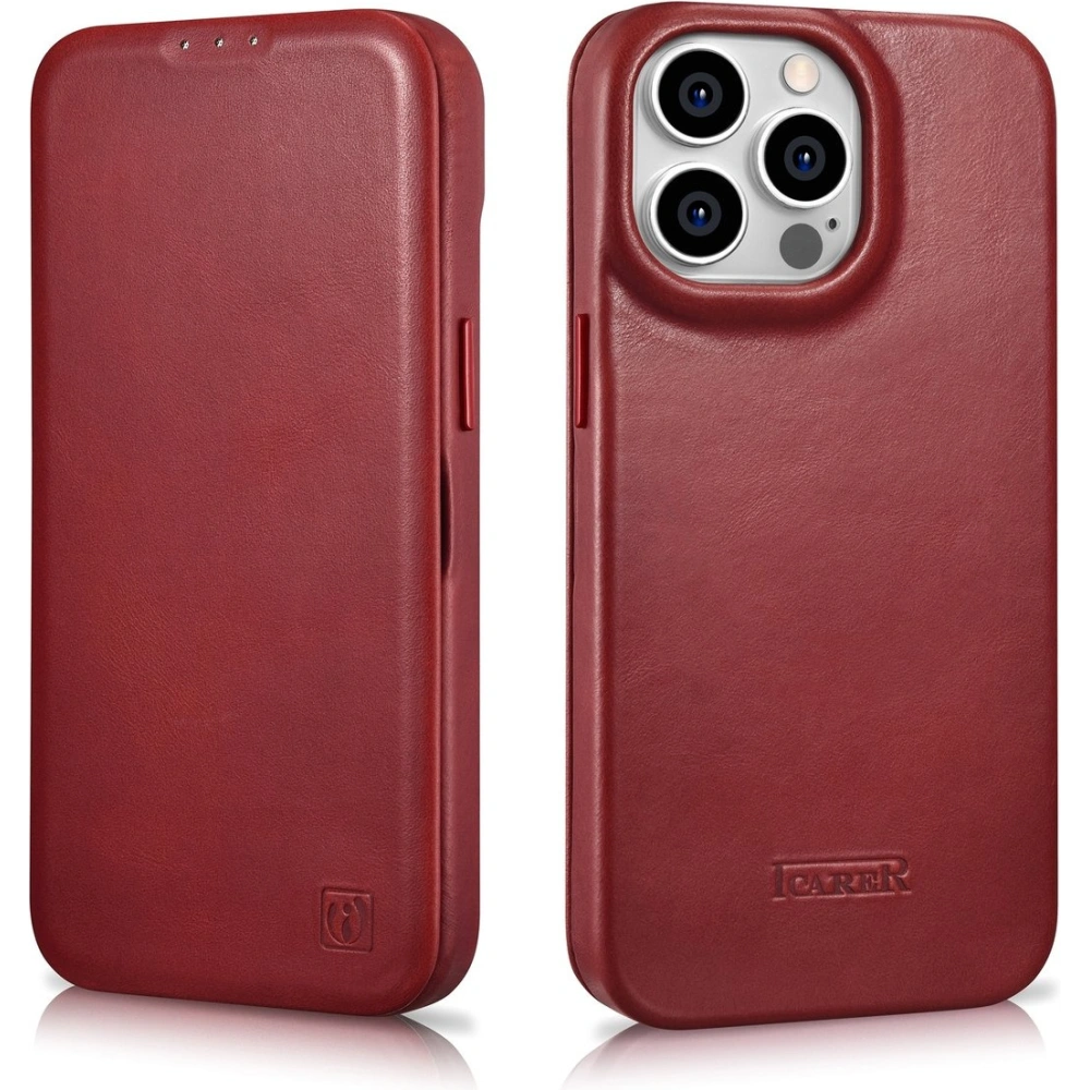Etui iCarer CE Oil Wax Premium Leather Folio MagSafe Apple iPhone 14 Pro Max czerwony