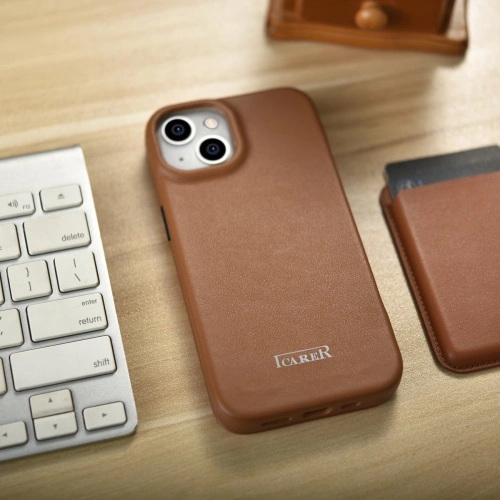 Buy iCarer CE Premium Leather Folio MagSafe Apple iPhone 14 brown - ICR398 - {ean13} - Home Screen Store Europe