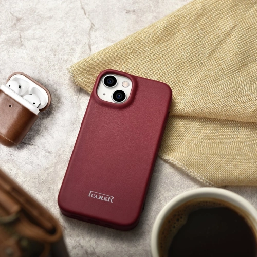 Buy iCarer CE Premium Leather Folio MagSafe Apple iPhone 14 red - ICR399 - {ean13} - Home Screen Store Europe