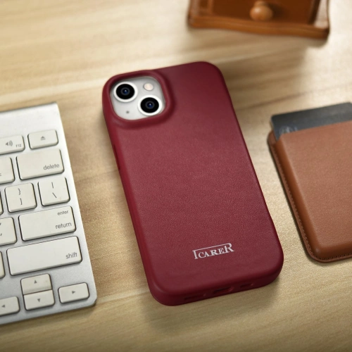 Kup Case iCarer CE Premium Leder Folio MagSafe Apple iPhone 14 rot - ICR399 - {ean13} - Sklep Home Screen