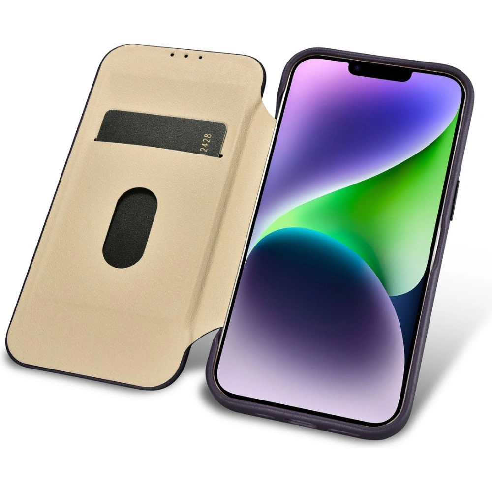 Etui iCarer CE Premium Leather Folio MagSafe Apple iPhone 14 ciemnofioletowy