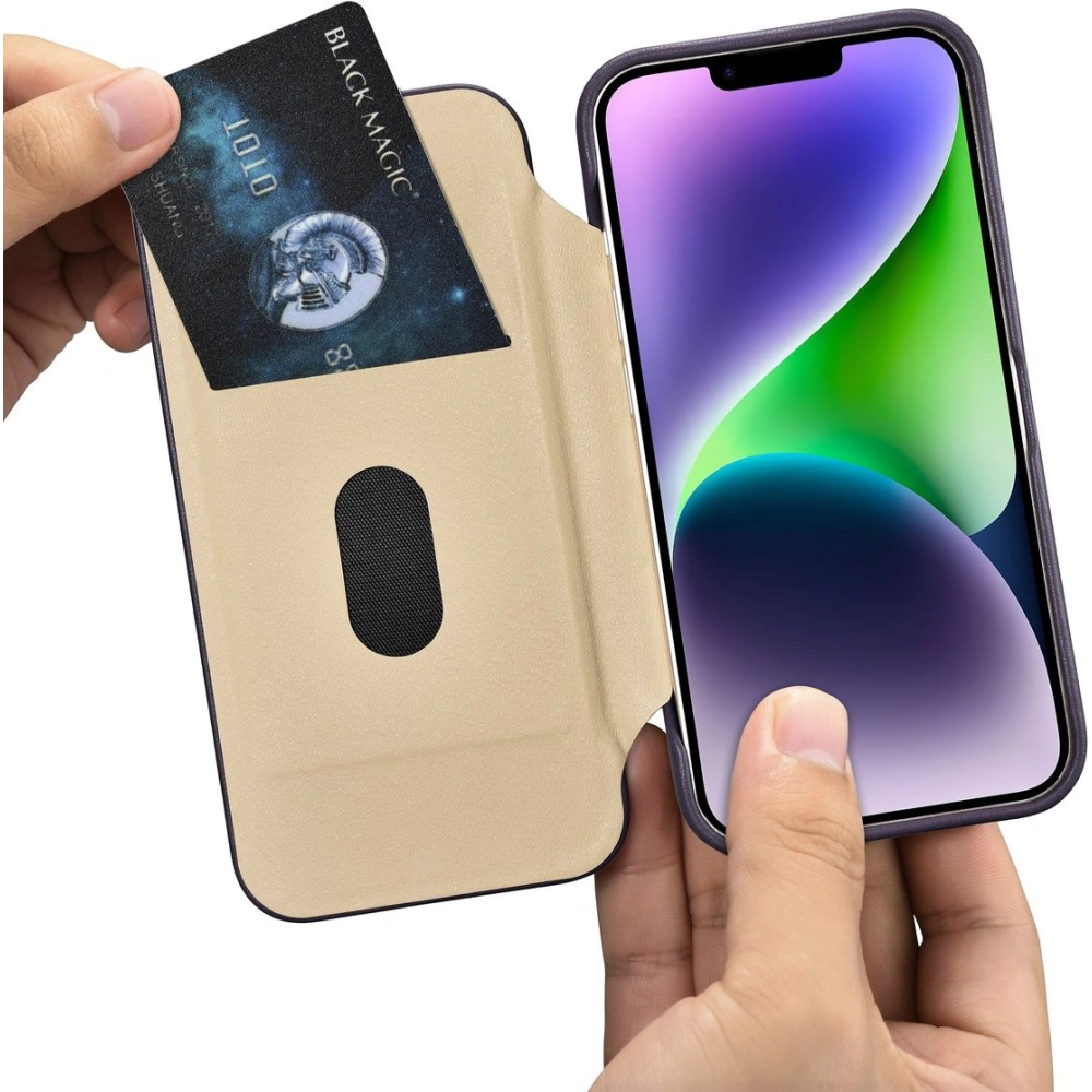 Etui iCarer CE Premium Leather Folio MagSafe Apple iPhone 14 ciemnofioletowy