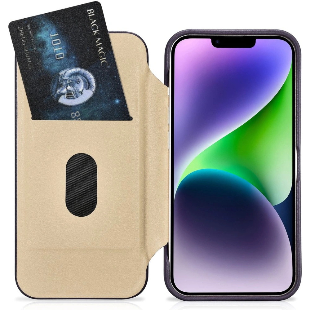 Etui iCarer CE Premium Leather Folio MagSafe Apple iPhone 14 ciemnofioletowy