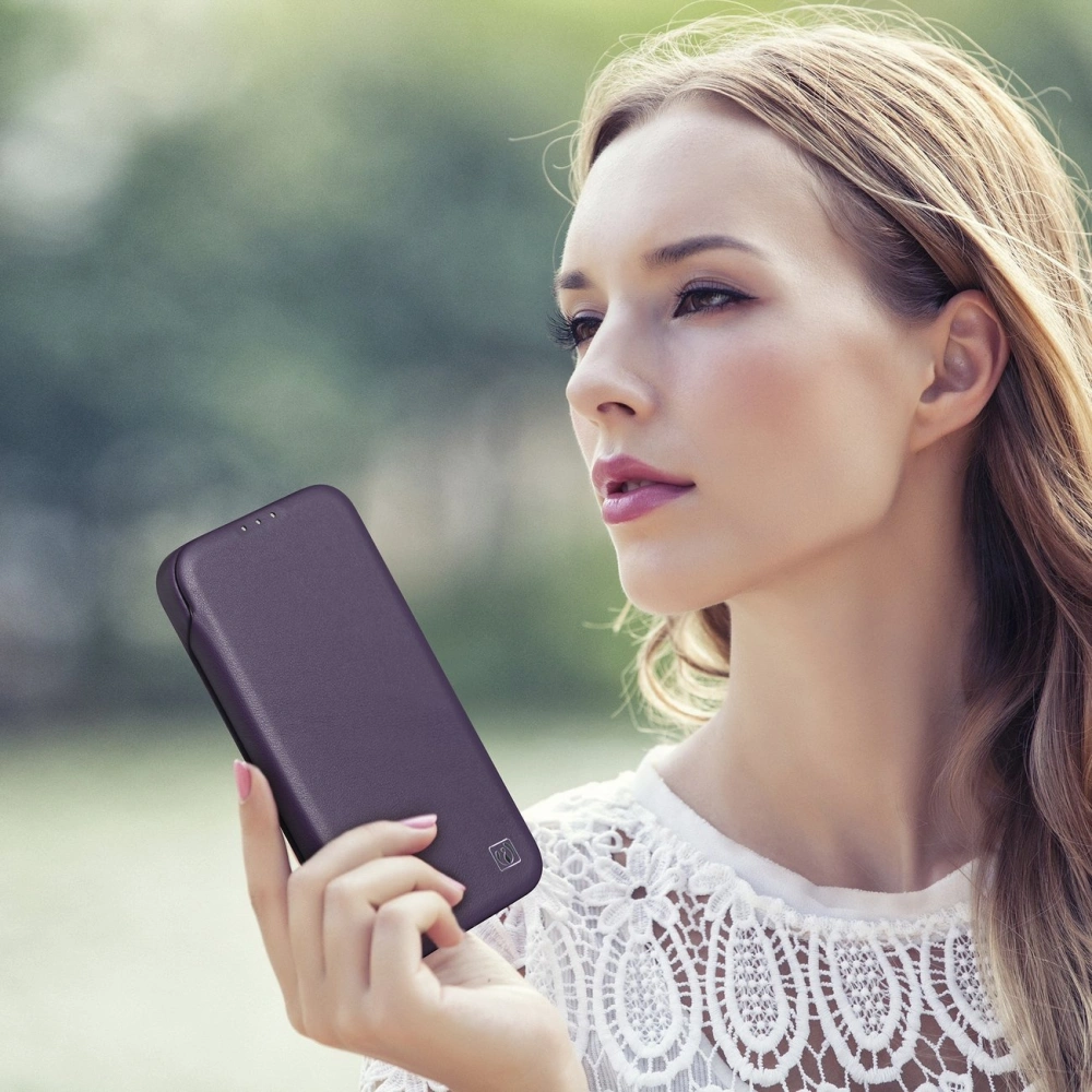 Etui iCarer CE Premium Leather Folio MagSafe Apple iPhone 14 ciemnofioletowy