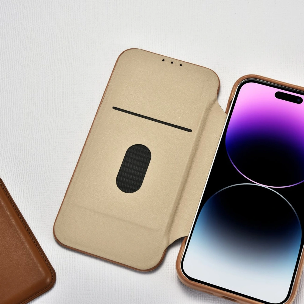 Etui iCarer CE Premium Leather Folio MagSafe Apple iPhone 14 Pro brązowy