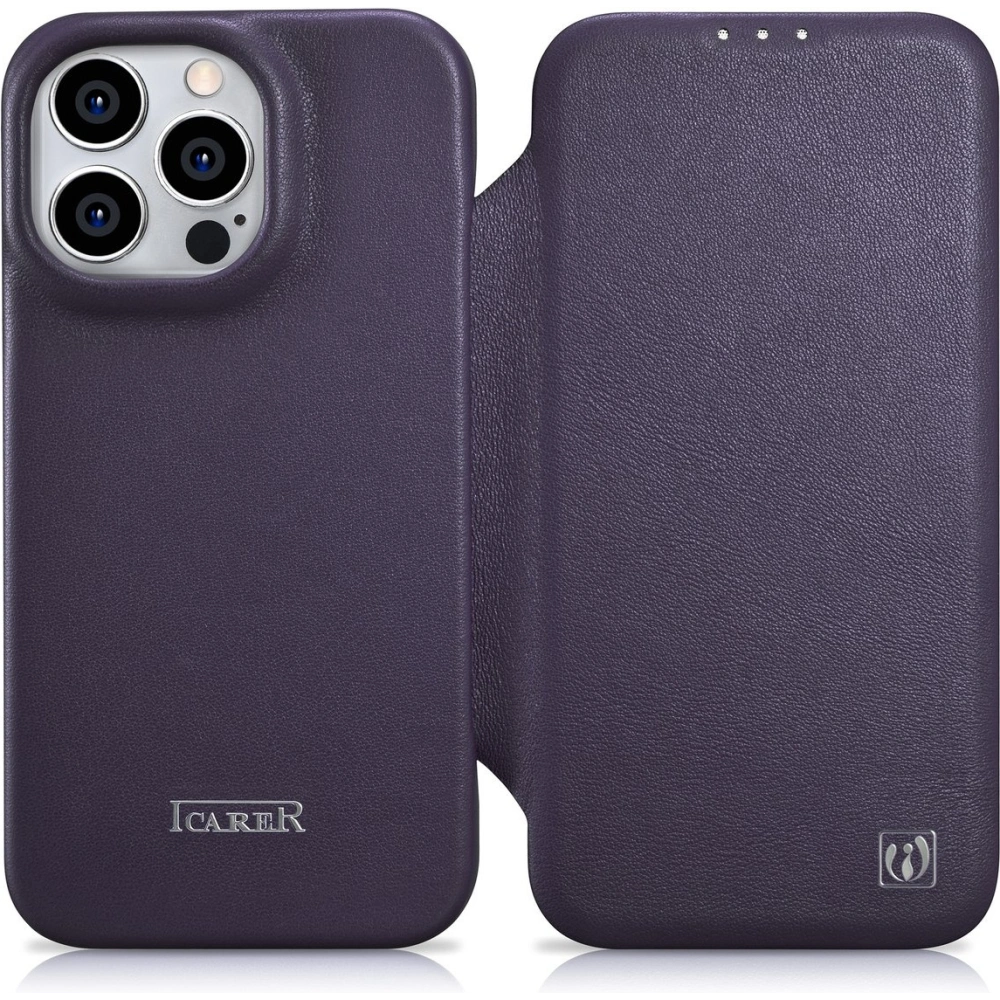 Etui iCarer CE Premium Leather Folio MagSafe Apple iPhone 14 Pro ciemnofioletowy