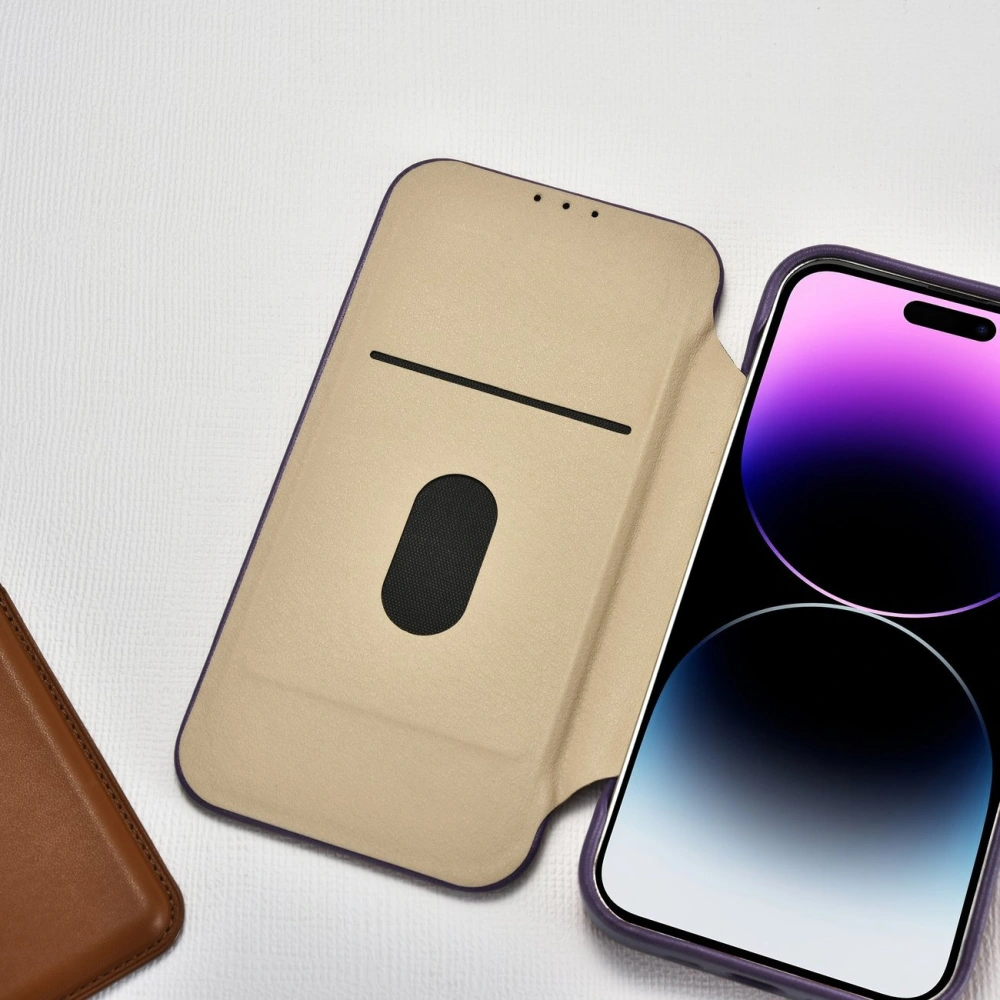 Etui iCarer CE Premium Leather Folio MagSafe Apple iPhone 14 Pro ciemnofioletowy