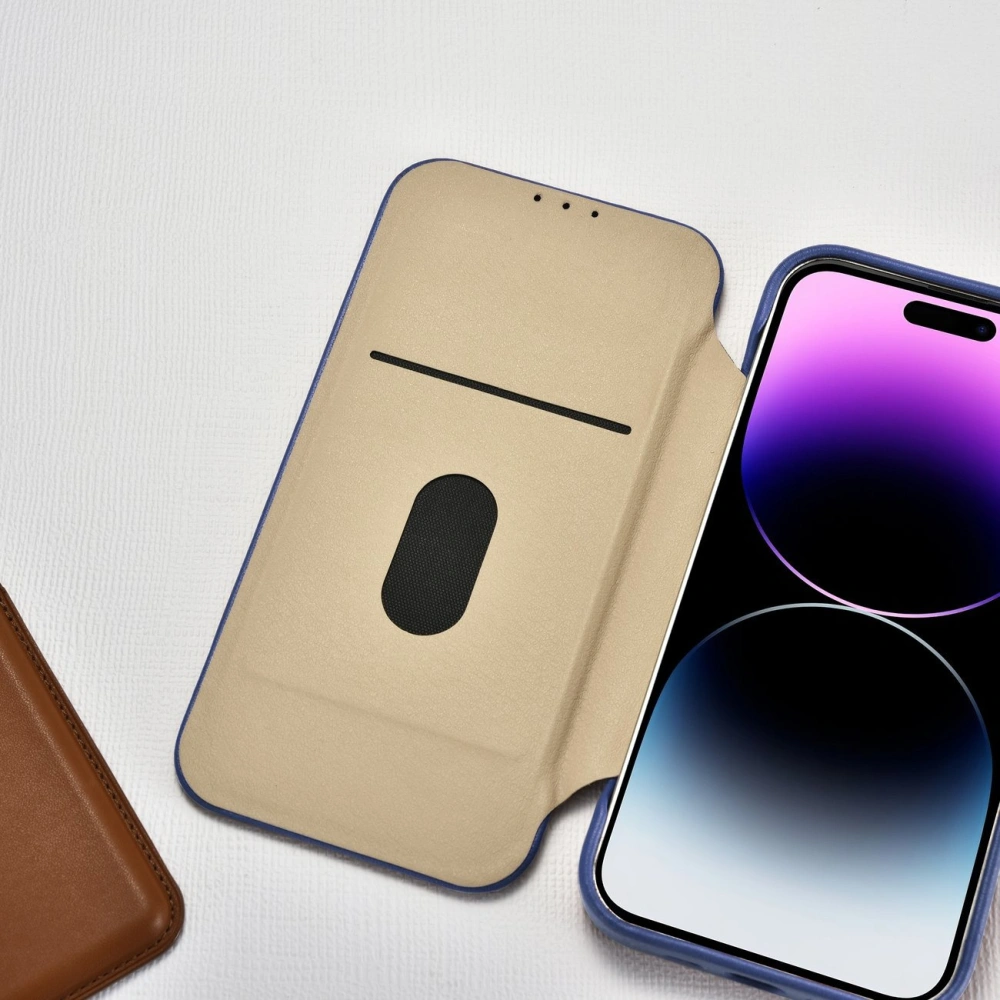 Etui iCarer CE Premium Leather Folio MagSafe Apple iPhone 14 Pro niebieski