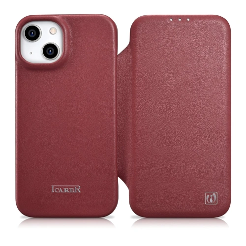 Kup Etui iCarer CE Prémium Bőr Folio MagSafe Apple iPhone 14 Plus / 15 Plus piros - ICR411 - {ean13} - Sklep Home Screen