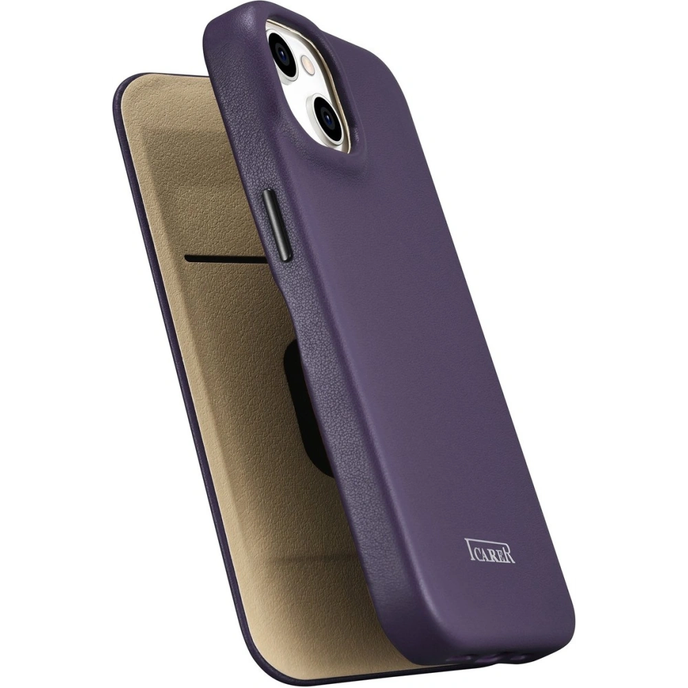 Etui iCarer CE Premium Leather Folio MagSafe Apple iPhone 14 Plus / 15 Plus ciemnofioletowy