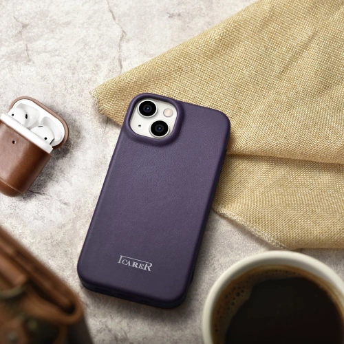 Kup Husă iCarer CE Premium Leather Folio MagSafe Apple iPhone 14 Plus / 15 Plus violet închis - ICR412 - {ean13} - Sklep Home Screen