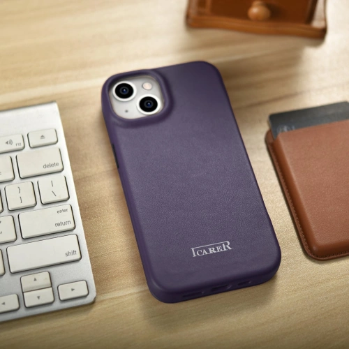 Kup Husă iCarer CE Premium Leather Folio MagSafe Apple iPhone 14 Plus / 15 Plus violet închis - ICR412 - {ean13} - Sklep Home Screen