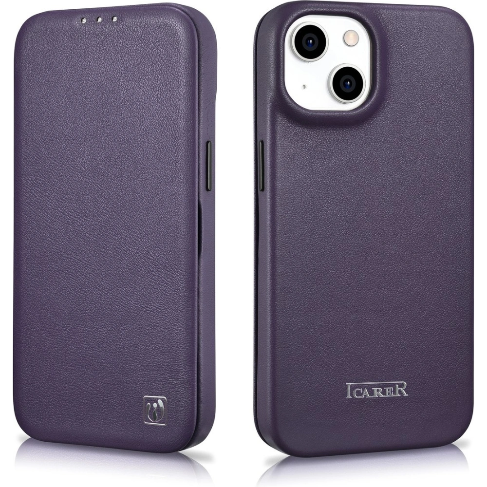 Etui iCarer CE Premium Leather Folio MagSafe Apple iPhone 14 Plus / 15 Plus ciemnofioletowy