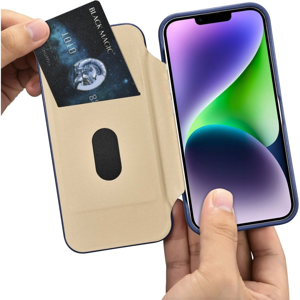 Etui iCarer CE Premium Leather Folio MagSafe Apple iPhone 14 Plus / 15 Plus niebieski