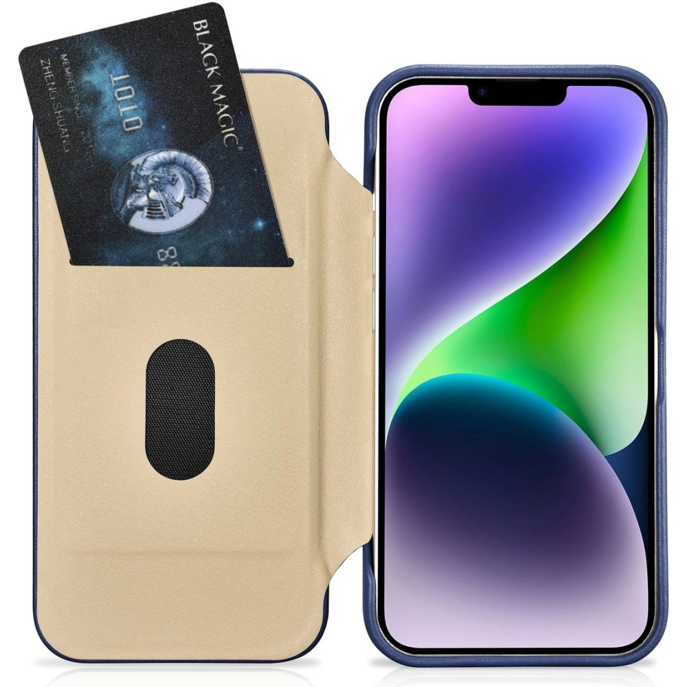 Etui iCarer CE Premium Leather Folio MagSafe Apple iPhone 14 Plus / 15 Plus niebieski