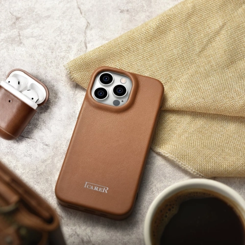 Kup Etui iCarer CE Premium Leather Folio MagSafe Apple iPhone 14 Pro Max hnědý - ICR416 - {ean13} - Sklep Home Screen