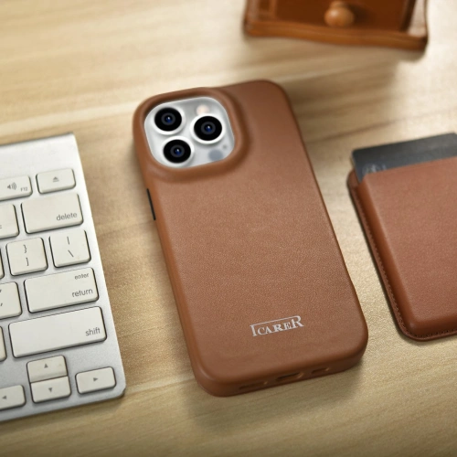 Buy iCarer CE Premium Leather Folio MagSafe Apple iPhone 14 Pro Max brown - ICR416 - {ean13} - Home Screen Store Europe
