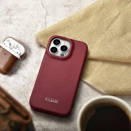 Kup Case iCarer CE Premium Leder Folio MagSafe Apple iPhone 14 Pro Max rot - ICR417 - {ean13} - Sklep Home Screen