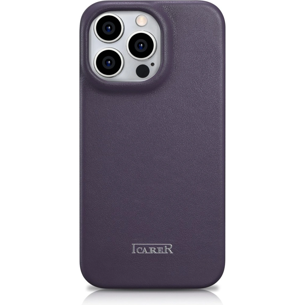 Etui iCarer CE Premium Leather Folio MagSafe Apple iPhone 14 Pro Max ciemnofioletowy