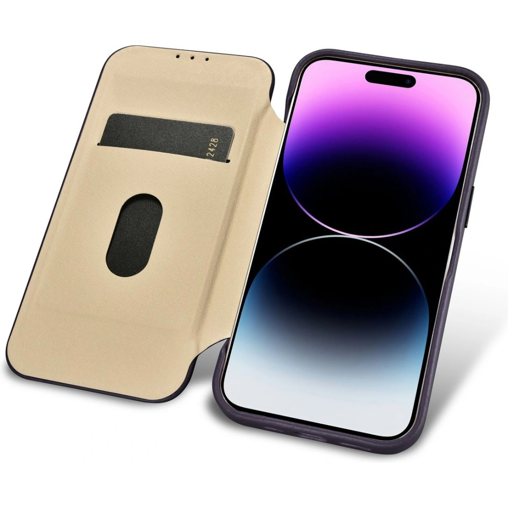 Etui iCarer CE Premium Leather Folio MagSafe Apple iPhone 14 Pro Max ciemnofioletowy