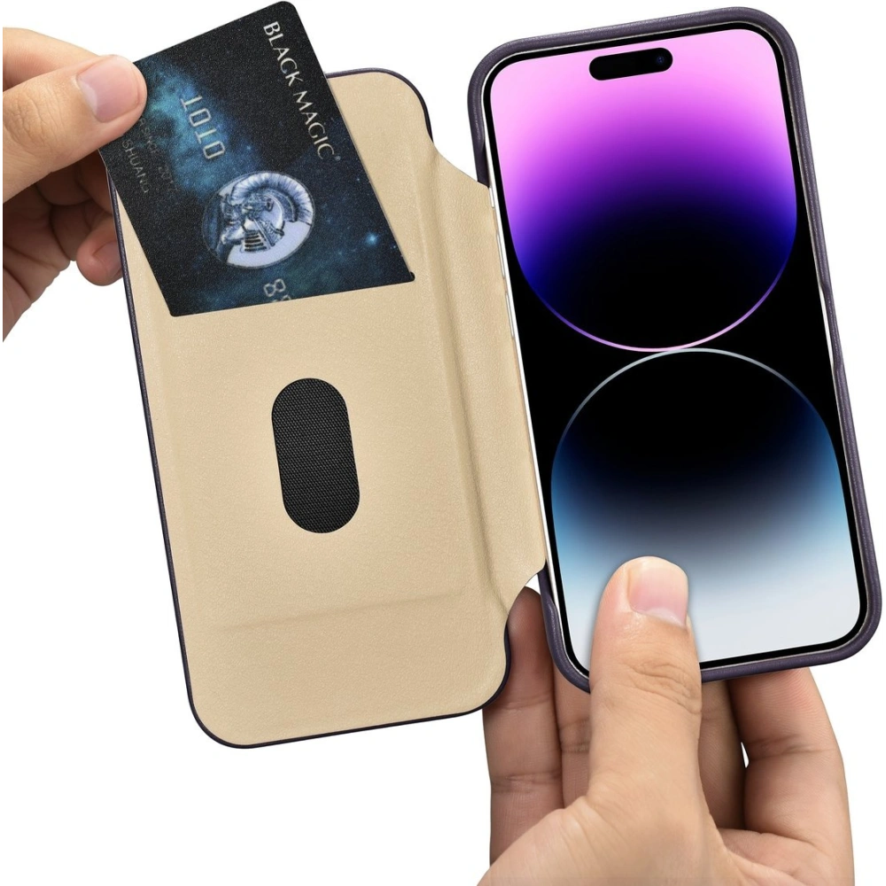 Etui iCarer CE Premium Leather Folio MagSafe Apple iPhone 14 Pro Max ciemnofioletowy