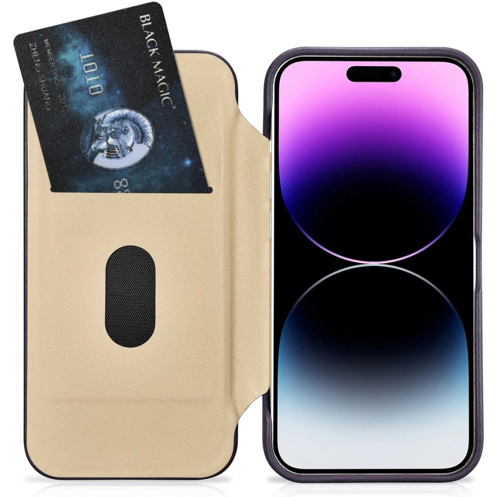 Etui iCarer CE Premium Leather Folio MagSafe Apple iPhone 14 Pro Max ciemnofioletowy