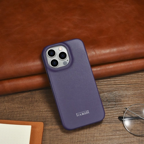 Kup Case iCarer CE Premium Leder Folio MagSafe Apple iPhone 14 Pro Max dunkelviolett - ICR418 - {ean13} - Sklep Home Screen