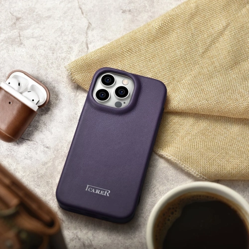 Kup Etui iCarer CE Premium Leather Folio MagSafe Apple iPhone 14 Pro Max tmavě fialové - ICR418 - {ean13} - Sklep Home Screen