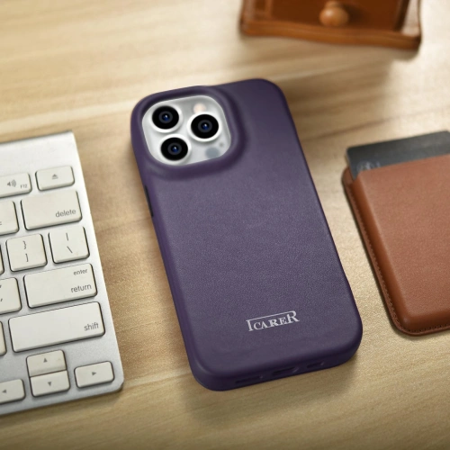 Kup Case iCarer CE Premium Leder Folio MagSafe Apple iPhone 14 Pro Max dunkelviolett - ICR418 - {ean13} - Sklep Home Screen