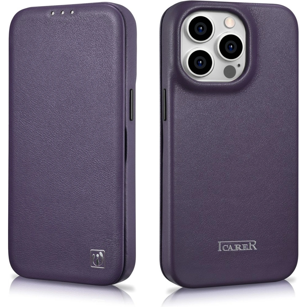 Etui iCarer CE Premium Leather Folio MagSafe Apple iPhone 14 Pro Max ciemnofioletowy