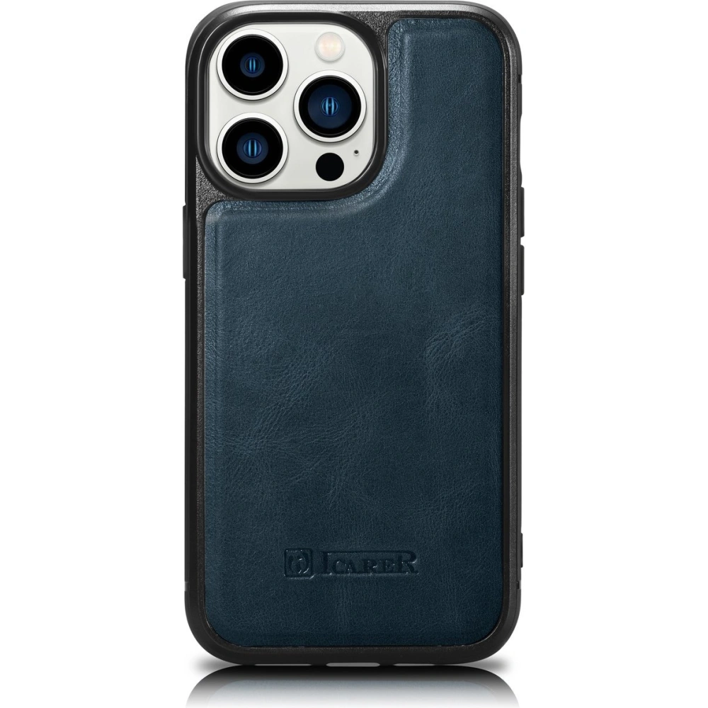 Etui iCarer Leather Oil Wax MagSafe Apple iPhone 14 Pro niebieski
