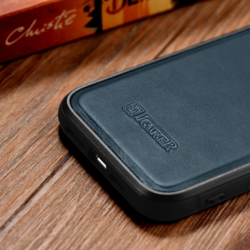 Kup Husă iCarer Leather Oil Wax MagSafe Apple iPhone 14 Pro Max albastru - ICR435 - {ean13} - Sklep Home Screen