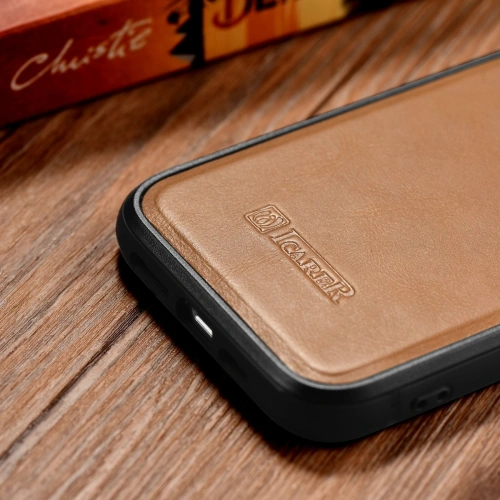 Kup Case iCarer Leder Öl Wachs MagSafe Apple iPhone 14 Pro Max hellbraun - ICR436 - {ean13} - Sklep Home Screen