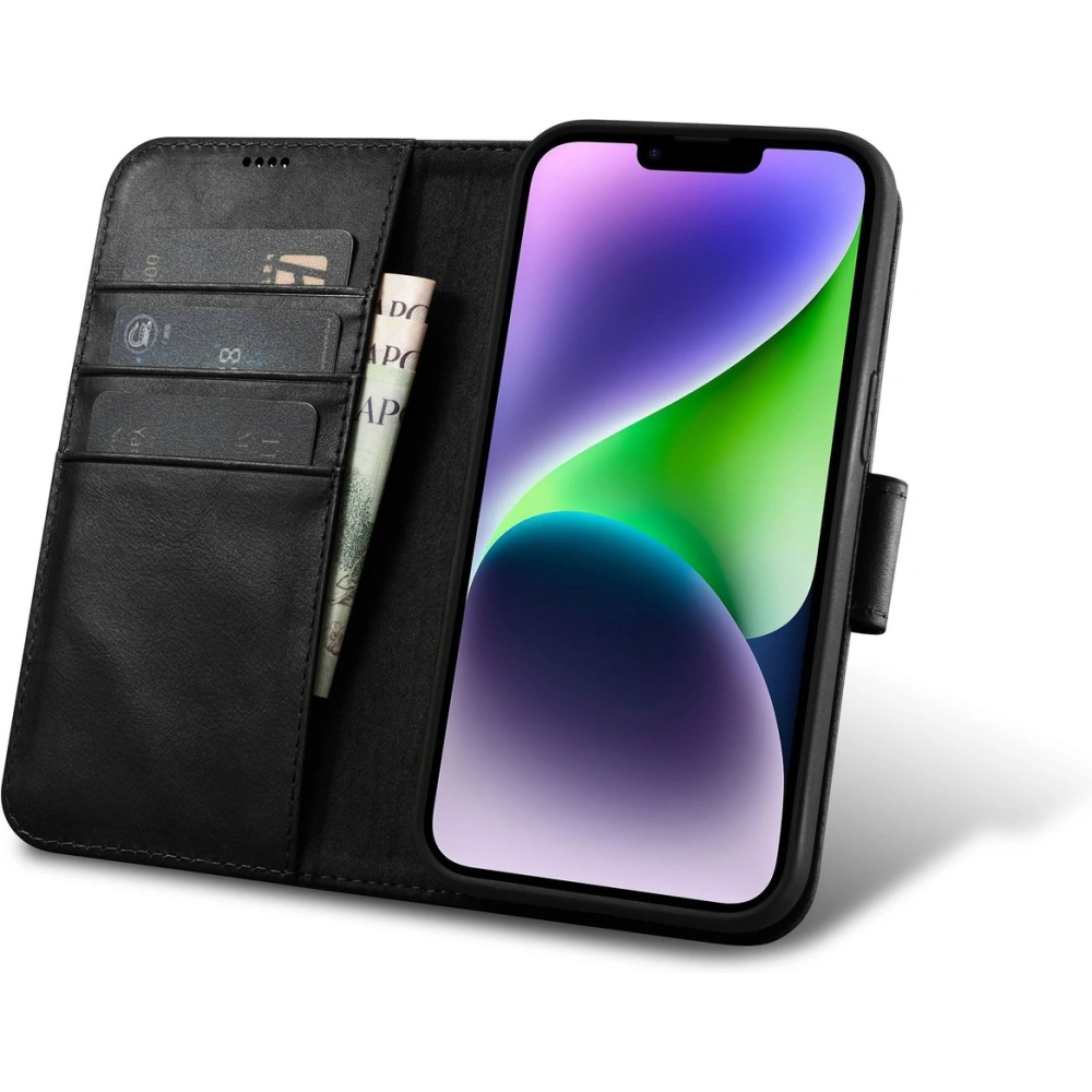 Etui iCarer Oil Wax Wallet Anti-RFID 2in1 Apple iPhone 14 czarny