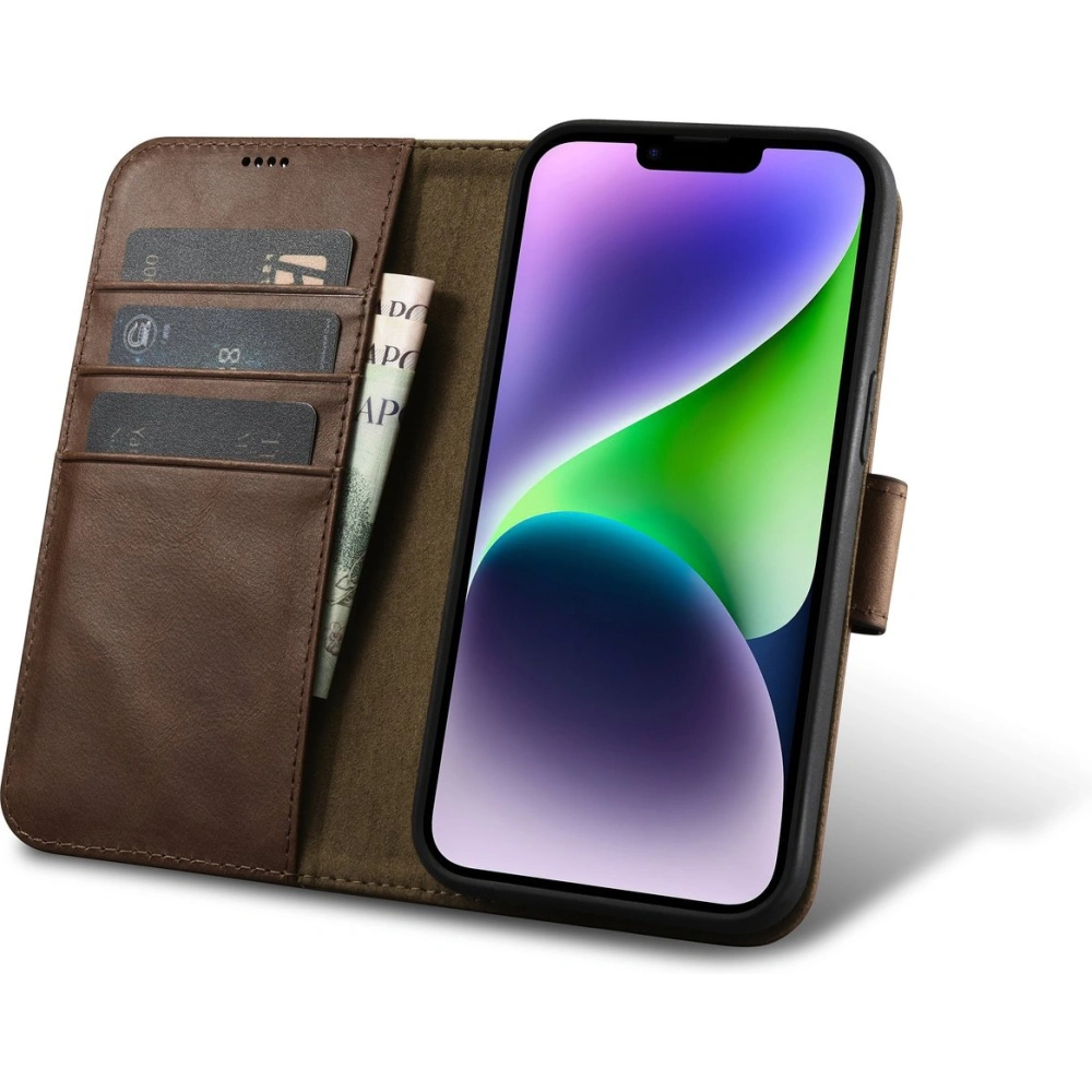 Etui iCarer Oil Wax Wallet Anti-RFID 2in1 Apple iPhone 14 brązowy