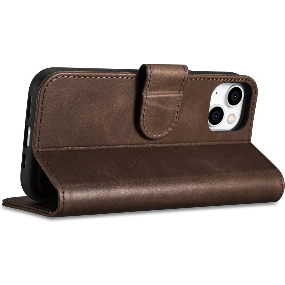 Etui iCarer Oil Wax Wallet Anti-RFID 2in1 Apple iPhone 14 brązowy