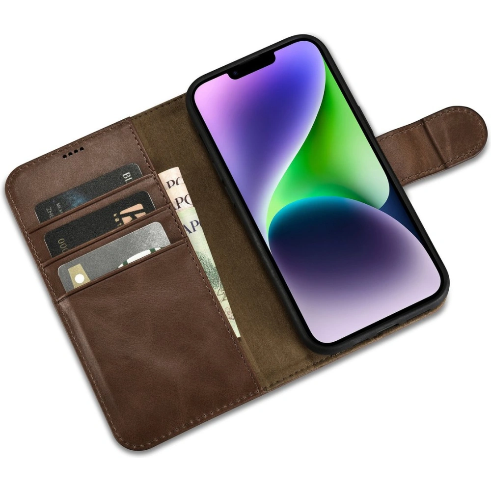 Etui iCarer Oil Wax Wallet Anti-RFID 2in1 Apple iPhone 14 brązowy