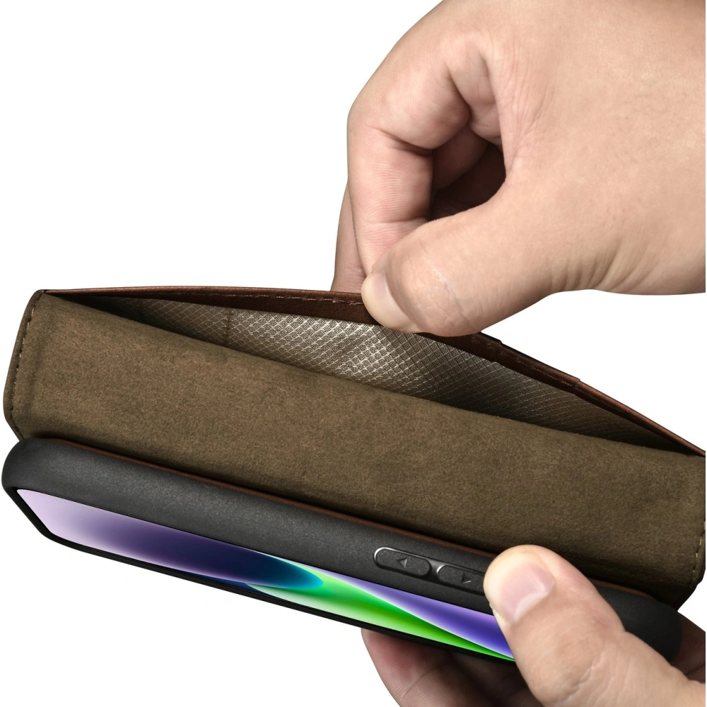Etui iCarer Oil Wax Wallet Anti-RFID 2in1 Apple iPhone 14 brązowy
