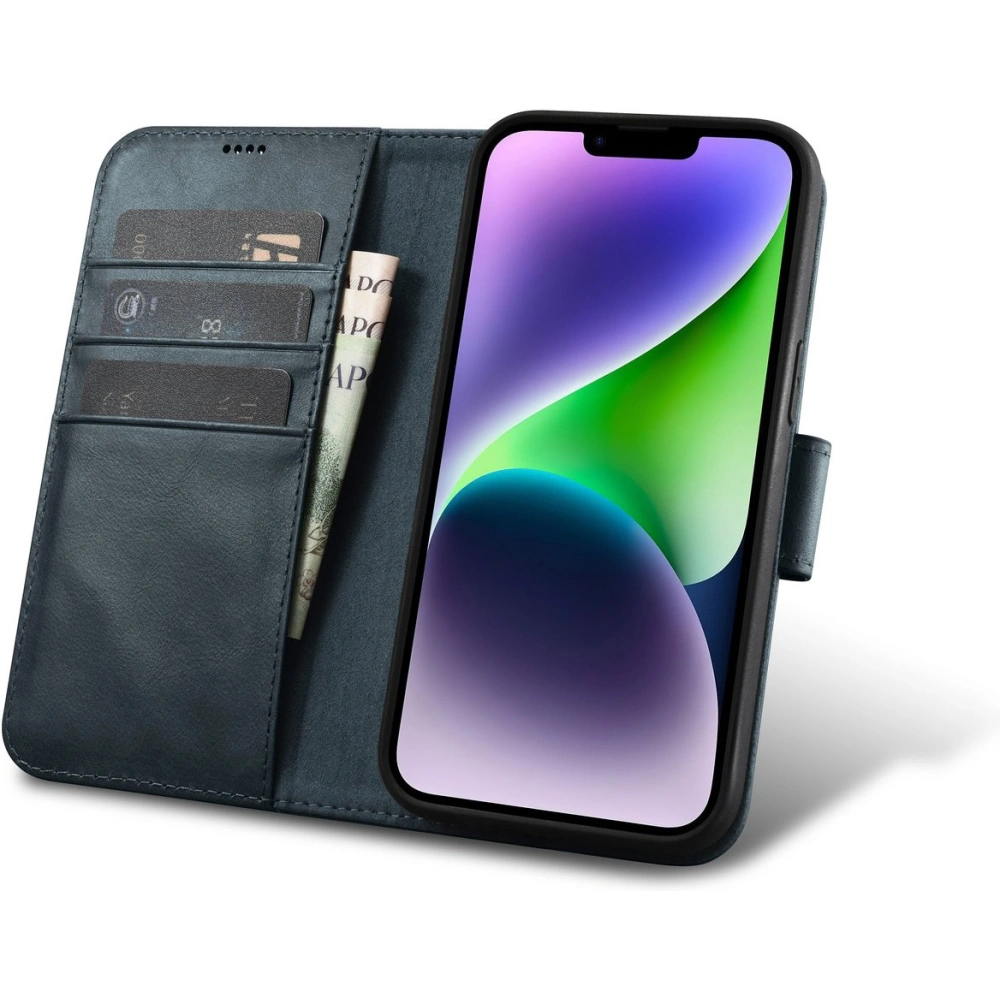 Etui iCarer Oil Wax Wallet Anti-RFID 2in1 Apple iPhone 14 niebieski
