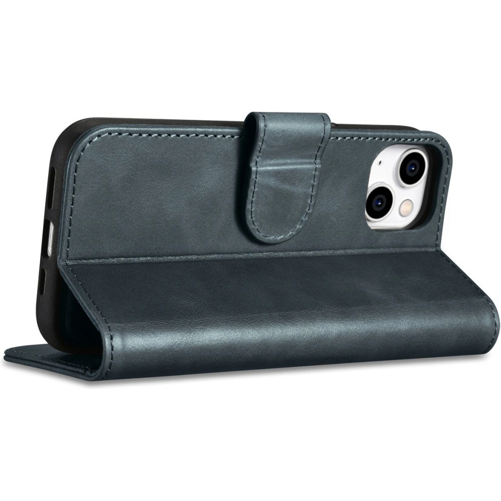 Etui iCarer Oil Wax Wallet Anti-RFID 2in1 Apple iPhone 14 niebieski