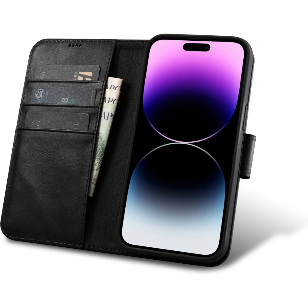 Etui iCarer Oil Wax Wallet Anti-RFID 2in1 Apple iPhone 14 Pro czarny