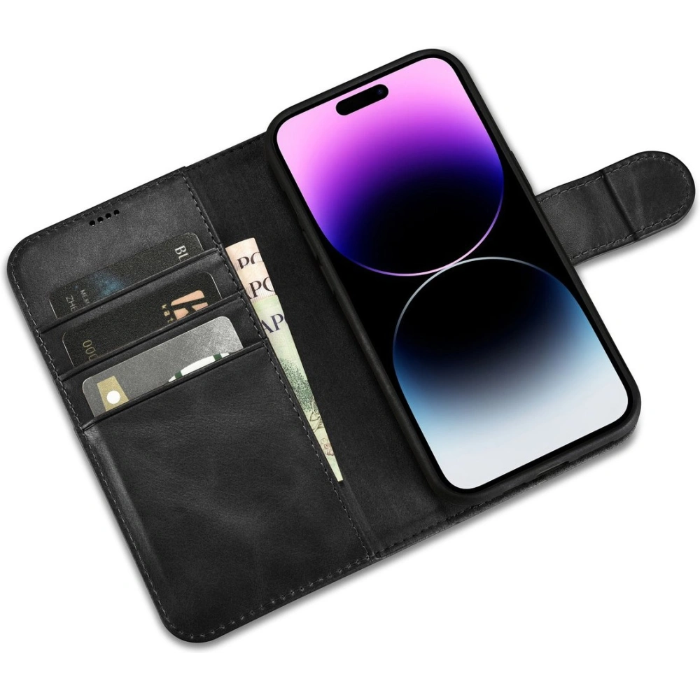 Etui iCarer Oil Wax Wallet Anti-RFID 2in1 Apple iPhone 14 Pro czarny