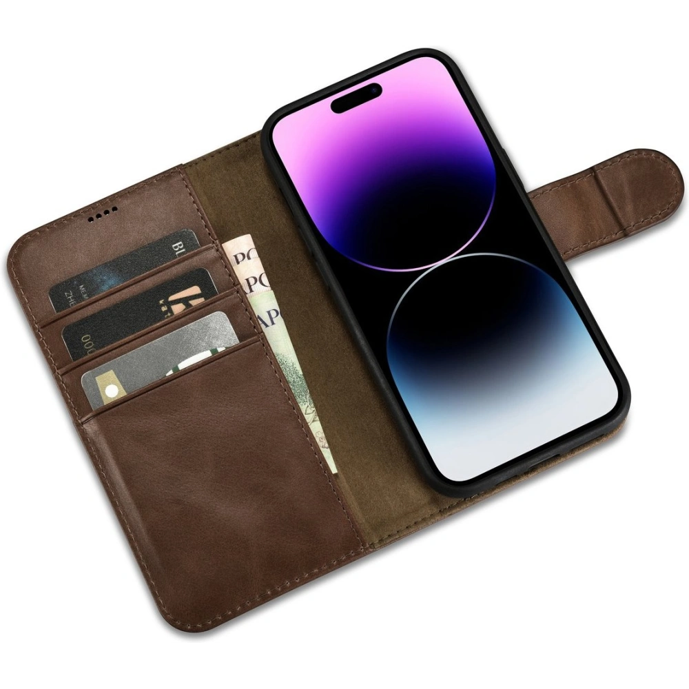 Etui iCarer Oil Wax Wallet Anti-RFID 2in1 Apple iPhone 14 Pro brązowy