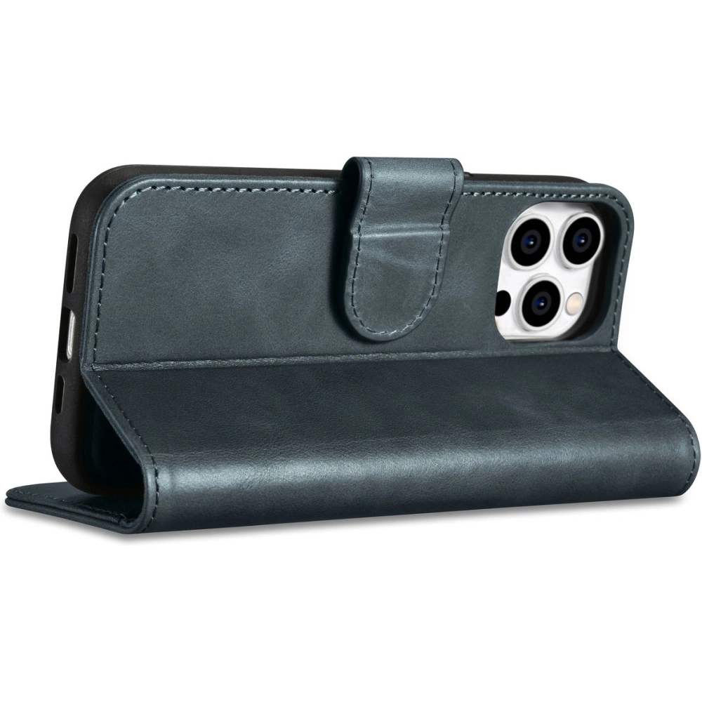 Etui iCarer Oil Wax Wallet Anti-RFID 2in1 Apple iPhone 14 Pro niebieski